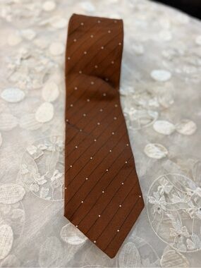 Ermenegildo Zegna Burnt Orange Silk Dot & Stripe Tie